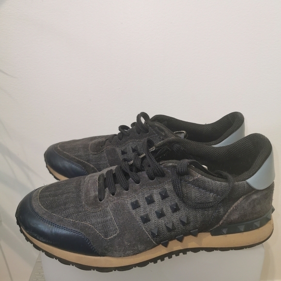 Valentino navy blue denim and leather Rockstead sneakers European s10 - Picture 2 of 12